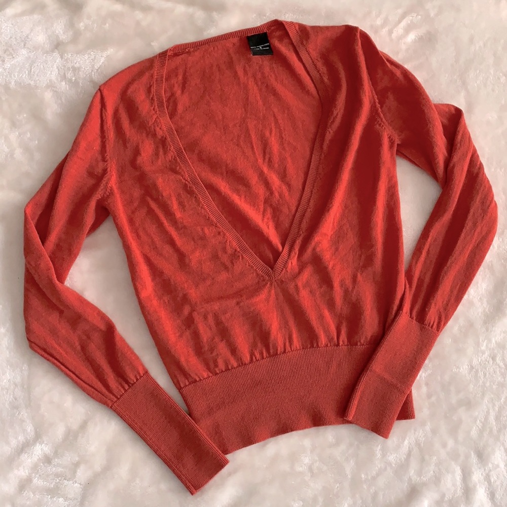 Merino Wool Deep V Neck Sweater Size XS